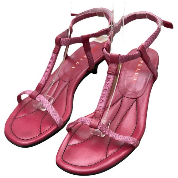PRADA Women’s Pink Kitten Heel Sandals Size 38.5 - Picture 4 of 12